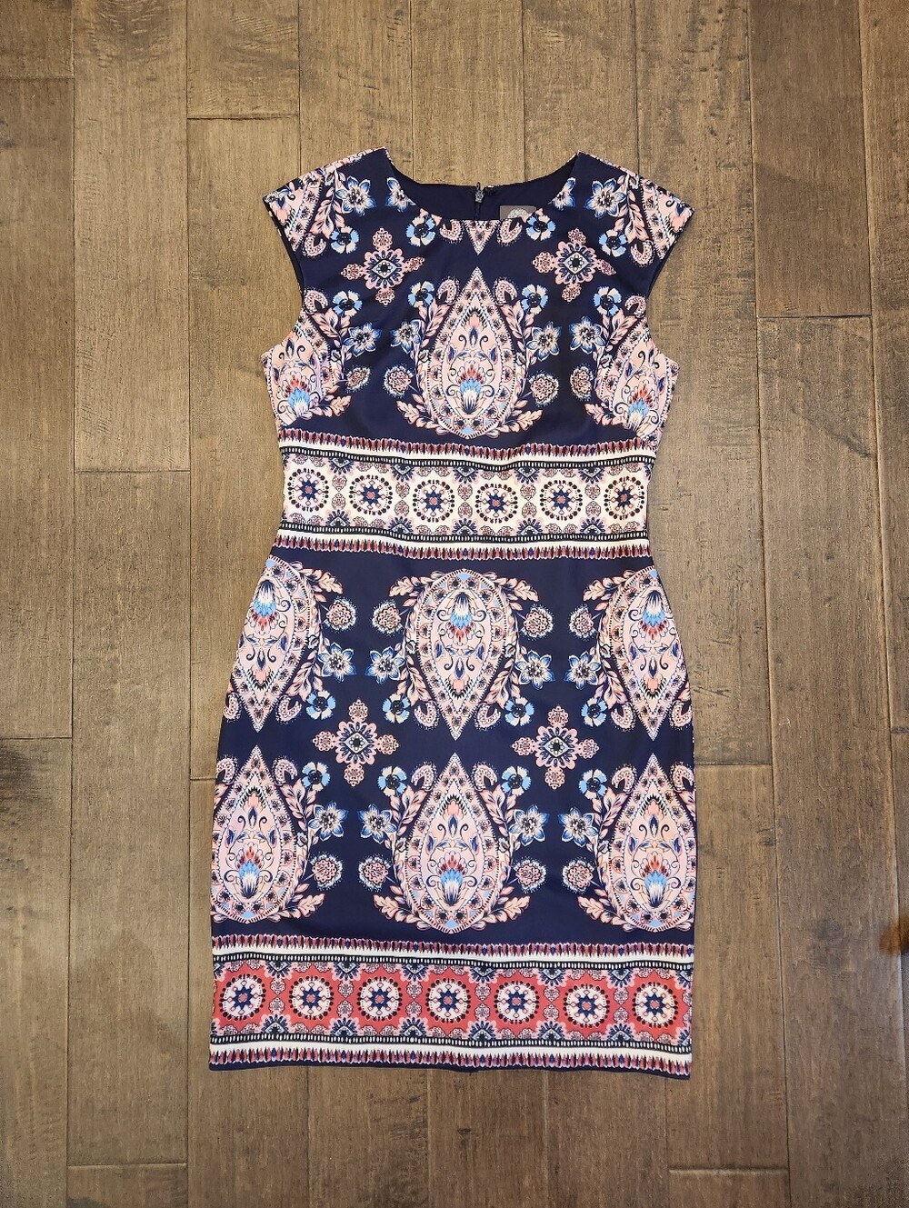 Vince Camuto Geometric Paisley Dress Size 10 Garden Party Art Deco Avant Garde